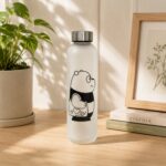 Neuversal Black Panda Frosted Glass Water Bottle 500ml