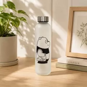 Neuversal Black Panda Frosted Glass Water Bottle 500ml