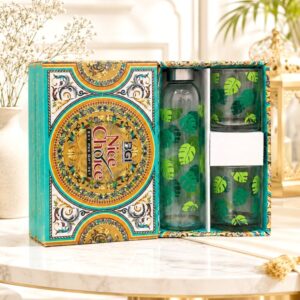 Neuversal Glass Water Bottle with 2 Glasses Gift Set | Premium Gift Set 500 ml Borosilicate Glass (Pack of 3)