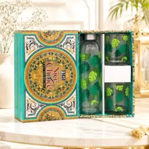 Neuversal Glass Water Bottle with 2 Glasses Gift Set | Premium Gift Set 500 ml Borosilicate Glass (Pack of 3)