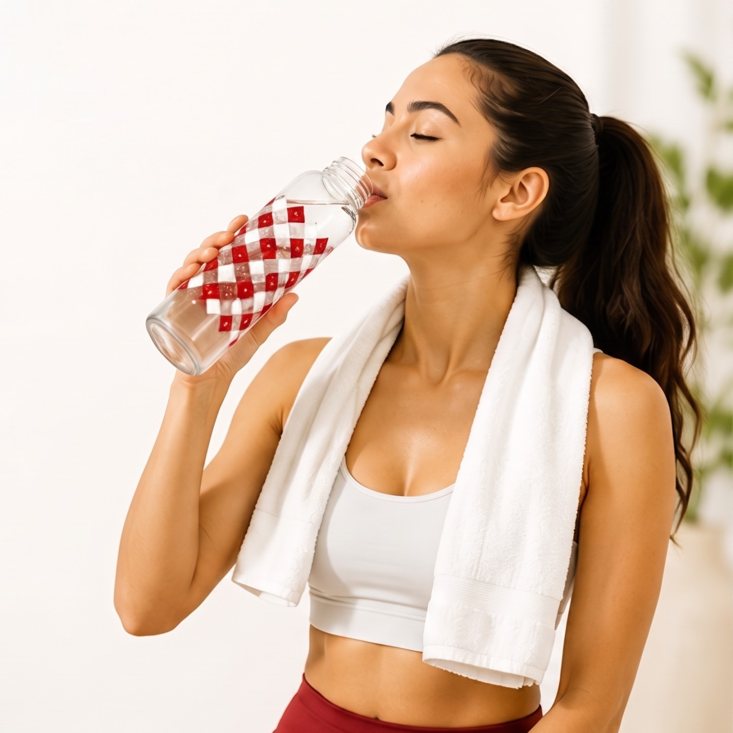 Neuversal Red Checkered Borosilicate Glass Water Bottle 1 L - Image 4