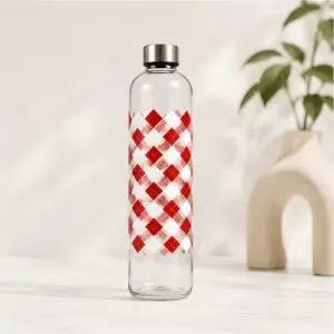 Neuversal Red Checkered Borosilicate Glass Water Bottle 1 L