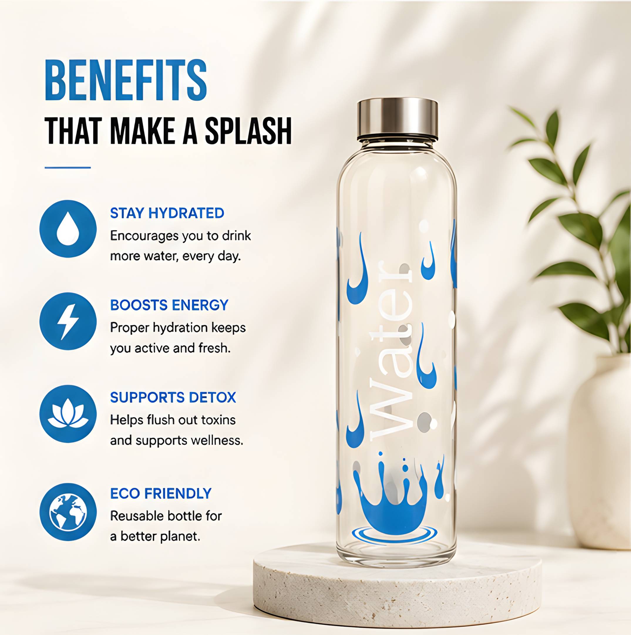 Neuversal Water Splash Borosilicate Glass Water Bottle 500 ml - Image 3
