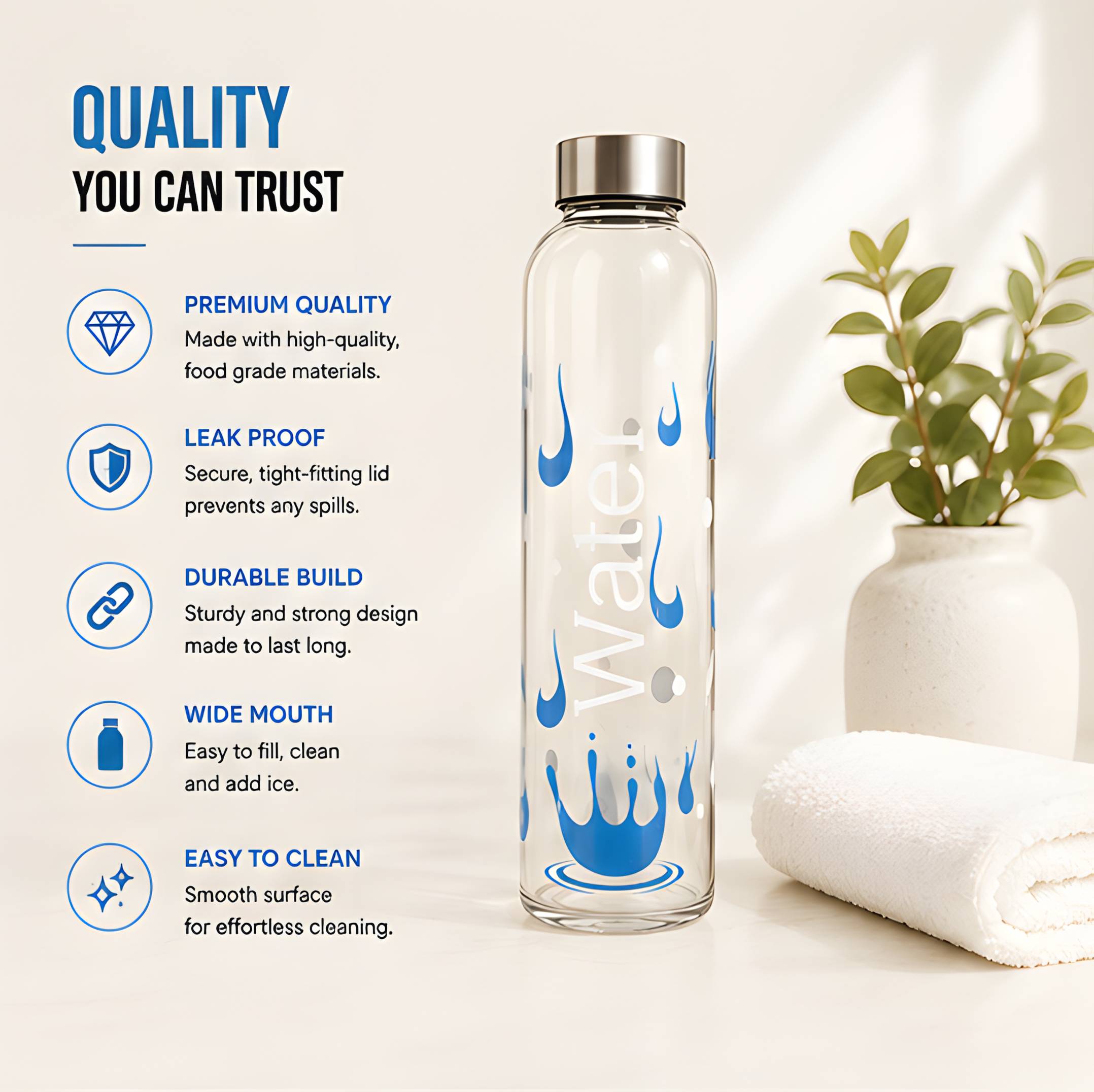Neuversal Water Splash Borosilicate Glass Water Bottle 500 ml - Image 2