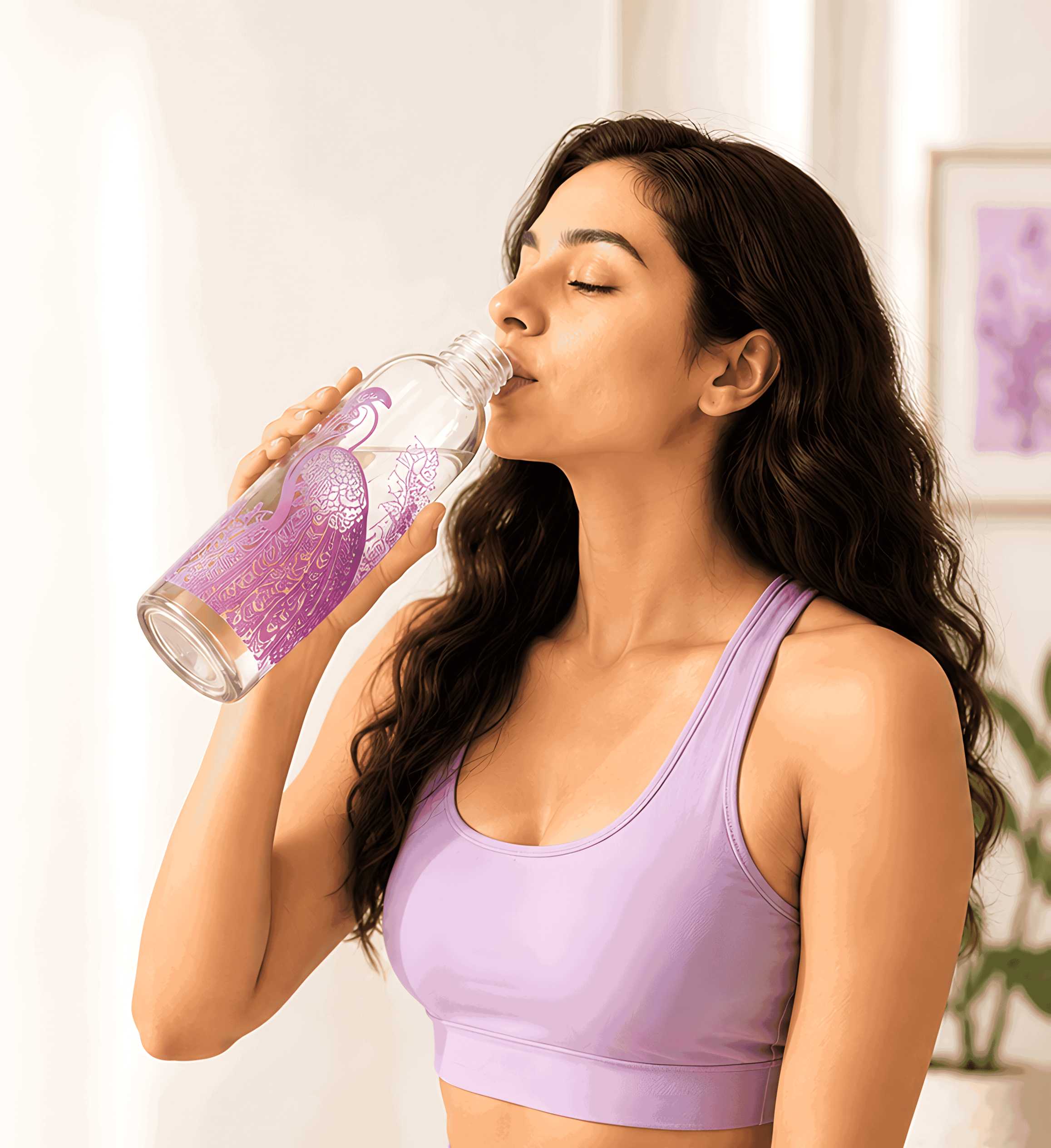 Neuversal Pink Peacock Printed Glass Water Bottle 500 ml - Image 3