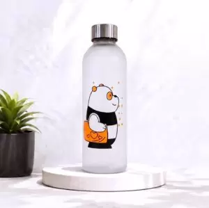 Neuversal Frosted Orange Panda Glass Water Bottle 500 ml