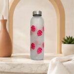 Neuversal Glass Water Bottle 500ml Frosted Leaf Design